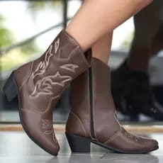 Bota Cano Curto Texana Feminina Western Boiadeira Montaria Bordada Country Original Confortável Moda