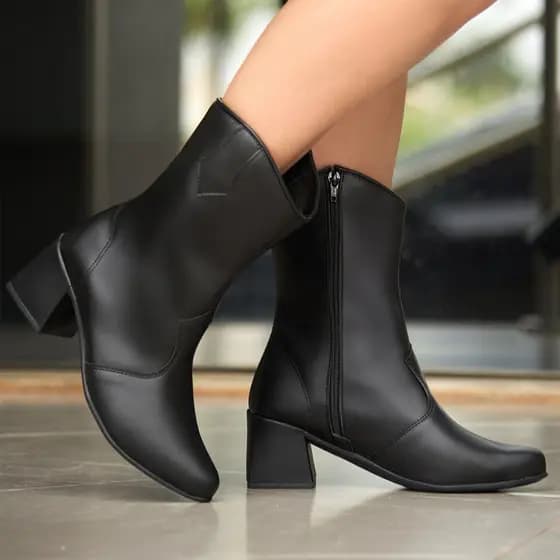 Bota Feminina Cano Curto Estilo Western Texana Salto Bloco Grosso Confortável Original Inverno
