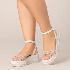 Sandália Feminina Flat Tiras Brilho Strass Luxo Moda Blogueira Conforto Leve Promoção