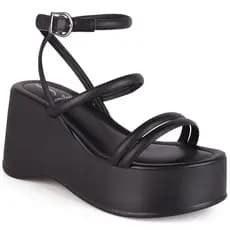 Sandália Feminina Plataforma Tiras Finas Confortável Fechamento Fivela Moda Original
