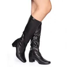 Bota Feminina Over Bico Quadrado Salto Médio Cano Alto Moda Atual Blogueira Inverno Confortável