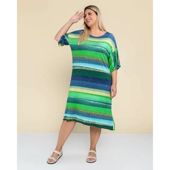 Vestido listrado plus size verde