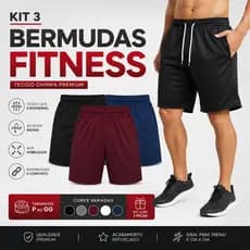 Kit 3 Ou Apenas 2 Bermudas Masculinas Academia Esportiva Malha de Poliéster Com Bolso P ao GG