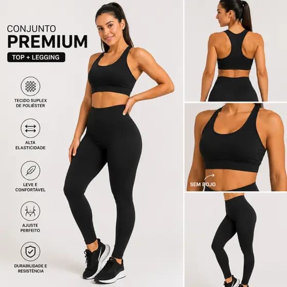 Conjunto Feminino Academia Top Miusa Fashion Metade + Legging Suplex Treino Fitness Treino