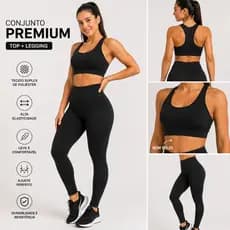 Conjunto Feminino Academia Top Miusa Fashion Metade + Legging Suplex Treino Fitness Treino