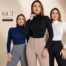 Kit 3 Blusas Cacharrel Feminina Segunda Pele, Manga Longa e Gola Alta Conforto e Estilo