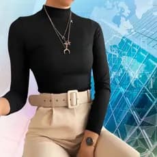 Blusa Feminina Segunda Pele, Gola Alta Cacharrel Manga Longa Conforto e Estilo