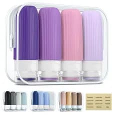 Kit 60ml Frascos Potes Viagem Silicone Condicionador Shampoo Creme Cosméticos 4 peças