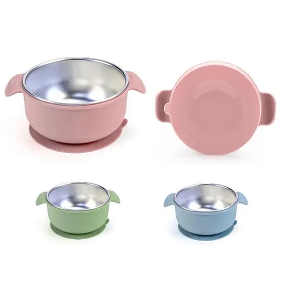 Tigela Bowl Prato Bebê Inox Silicone Fixação Sucção Ventosa Infantil Alimentação