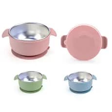 Tigela Bowl Prato Bebê Inox Silicone Fixação Sucção Ventosa Infantil Alimentação