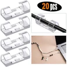 Kit 20 Cabos Auto-adesivo Clips Organizador Fios Parede Fixador Computador Escritório Transparente