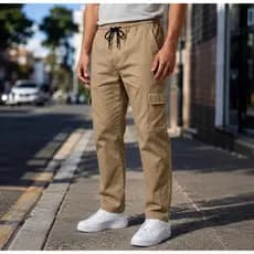 Calça Cargo Masculina em Sarja Premium Calça Reta Barra Normal Adulto