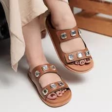 Papete Feminina Aplicações Brilho Ajuste Velcro Sandália Feminina Tendência Rasteirinha Conforto