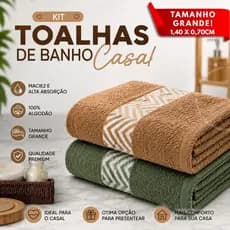 Kit Toalha de Banho Casal 100% Algodão Tamanho Grande 1,40 x 0,70cm