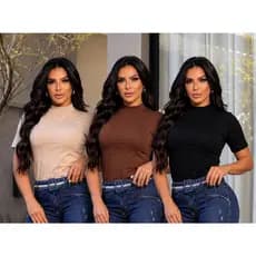 KIT COM 3 camiseta Gola alta feminina basica tradicional lisa sem estampa da moda Estilo Luxo Elegante