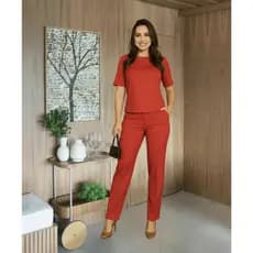 Conjunto feminino calça e blusa social alfaiataria luxo roupa feminina elegante look moderno casual alfaiataria social