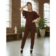 CONJUNTO FEMININO CALCA E BLUSA LUXO ELEGANTE ALFAIATARIA LUXO DA MODA Tecido plano