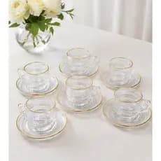 Conjunto de Xícaras de Vidro com Borda Dourada 6 Xícaras + 6 Pires 90ml