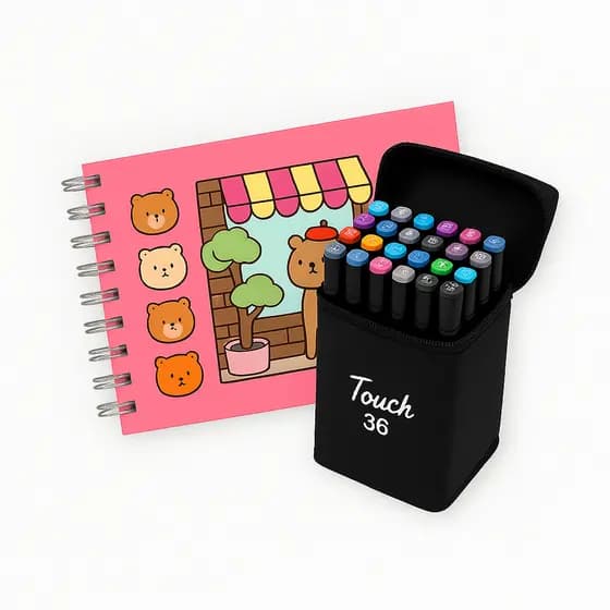 Kit Livro De Colorir Capa Dura + 36 Canetinhas - ROSA