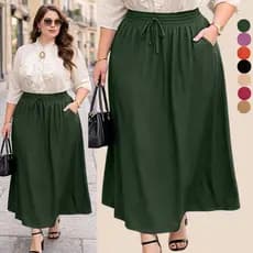 SAIA FEMININA PLUS SIZE LONGO MODA EVANGELICA COM BOLSOS SAIAS FEMININAS MODERNA ELEGANTE GRANDE GORDA TECIDO DUNA VERÃO