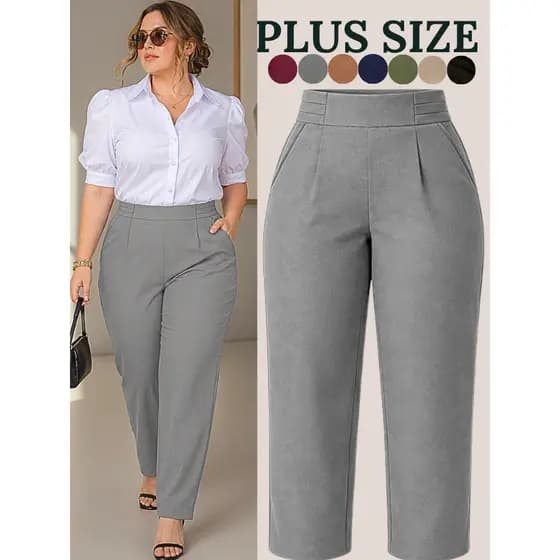CALÇA PLUS SIZE FEMININA SOCIAL ESTILOSA CALÇAS LINHO FEMININO CONFORTAVEL CINTURA ALTA COM BOLSOS ELEGANTE MODA VERÃO