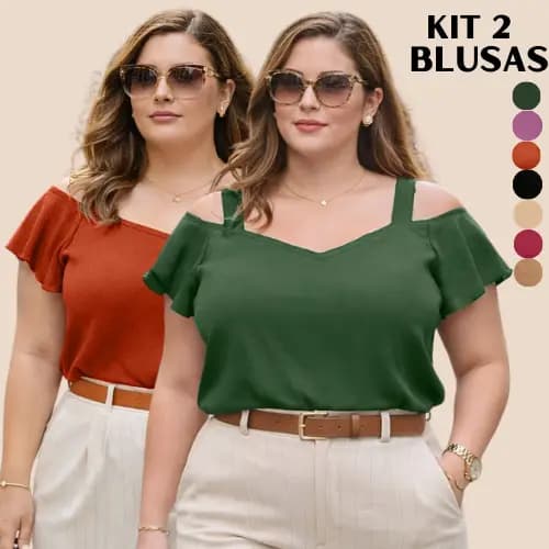BLUSA PLUS SIZE FEMININA KIT 2 BLUSAS FEMININAS SOCIAL CONFORTÁVEL COM ALÇA BASICA SOLTINHA DISCRETA ELEGANTE TRABALHO