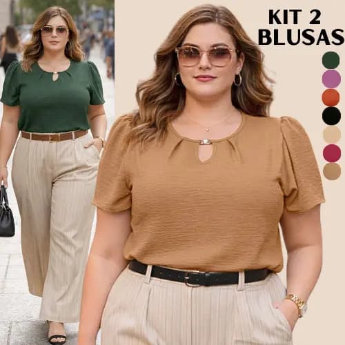 KIT 2 BLUSAS PLUS SIZE FEMININA CONFORTAVEL SOLTINHA BLUSA FEMININO MODA SOCIAL BARATO DIA A DIA BLUSINHAS FEMININAS