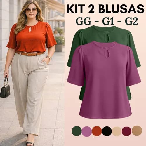 BLUSA PLUS SIZE FEMININO KIT 2 BLUSAS FEMININAS EVANGÊLICA MODA BASICA BLUSINHAS FEMININA ALTA QUALIDADE ESTILOSO CASUAL