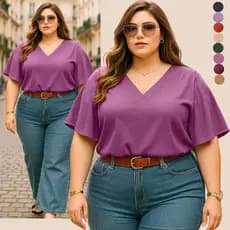 BLUSA PLUS SIZE FEMININA EVANGELICA BLUSAS FEMININO BLUSINHA FEMININAS CASUAL GOLA V CONFORTAVEL MODERNA SOCIAL ESTILOSA