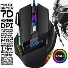Mouse Gamer Com Fio Usb 2400dpi Ajustável e Led RGB Mause Com 7 Botões Iluminado Jogos Laser
