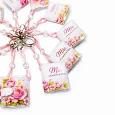 Chaveiro Mini Bíblia Dia das Mães Luxo Flores Rosas com pérola. 12 unidades