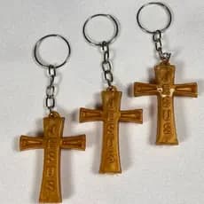 Chaveiro Cruz porta óleo de unção dourada