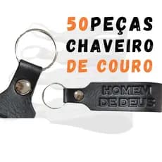 Chaveiro de Couro Preto 25/50/75/100 Unidades Lembrancinha Dia dos Pais Igreja Homem de Deus