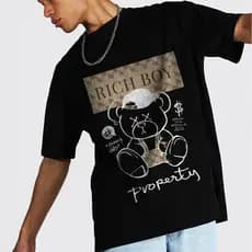 Over size T-shirt Oversized Rich Boy Urso Streetwear Masculina Unissex Doplo