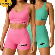 Kit Academia Feminino Short e Top 2 Conjuntos Fit Zero Transparência Empina Bumbum