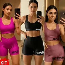 Kit Conjunto Fitness Academia 3 KITS Top e Short Várias Cores Tecido Premium Sem Transparência