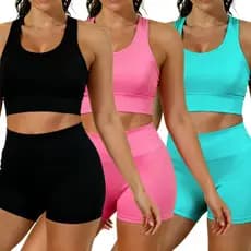 3 Conjunto Feminino Top e Short Leg Cintura Alta Empina Bumbum Zero Transparência