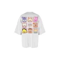 100% Algodão Streetwear Unissex Camisa Stray Kids Cartoon Branca