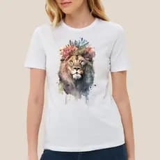 T-shirt Feminina Leão Com Flores Malha Poliester Toque Macio