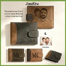 Carteira Com Imagem Personalizada Para Homens , De Couro Nome E Foto De Luxo Masculina
