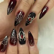 30 peças de unhas postiças góticas escuras para Halloween, gradiente preto e vermelho, unhas falsas com padrão de teia d