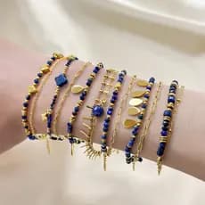 Pulseira de Lápis-Lazúli Natural, Design Francês, Aço Inoxidável Banhado a Ouro, Bracelete de Pedras Preciosas para Mulh
