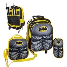 Kit Mochila Rodinha  Infantil Batman  3D  + Lancheira + Estojo+ CHAVEIRO
