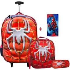 Kit Mochila Rodinha  Infantil Homem Aranha  3D  + Lancheira + Estojo+ CHAVEIRO
