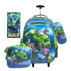 🎒 Kit Mochila com Rodinha Infantil, Juvenil Hulk 3D + Lancheira + Estojo+ Toalha