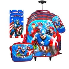 🛡️🎒 Kit  Mochila com Rodinha Infantil Capitão América 3D: Mochila + Lancheira + Estojo + tolha