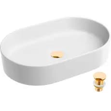 Cuba Para Banheiro Apoio Pia Oval Lavabo Válvula Click Dourado