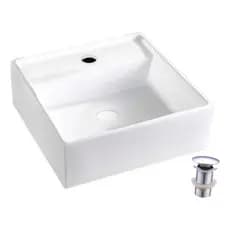 Cuba Quadrada Porcelana Apoio 38cm Sobrepor Branca Válvula Click
