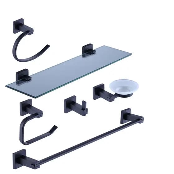 Kit Acessórios Banheiro Metal Cromado Luxo Quadrado Conjunto