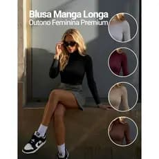 Blusa Blusinha Feminina Manga Longa Comprida Ribana Canelada Confortável Básico Gola Média Justa
